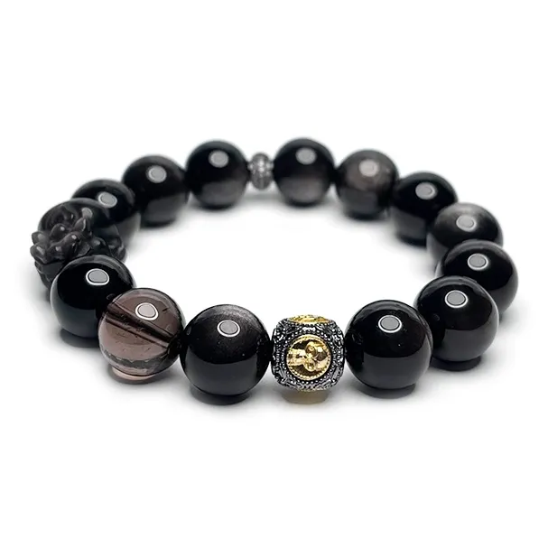 MOUNTAINS AND MANS Obsidian New Chinese Style Good Luck Beaded Bracelet Men's-1