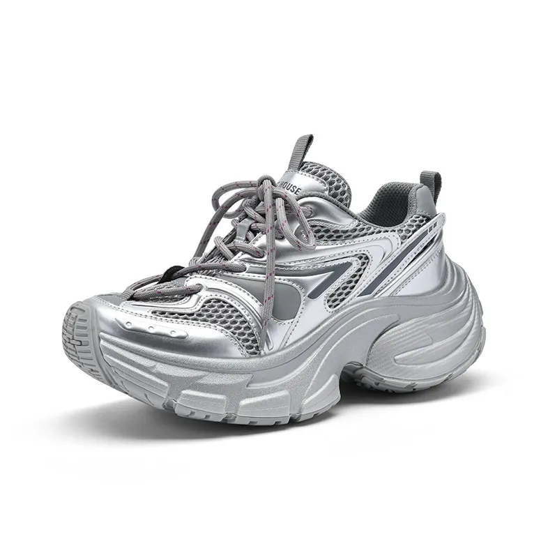 BASIC HOUSE Baijia Good Future Xingji Collection Meteorite Shoes Low-Top Chunky Sneakers Women's Silver-1