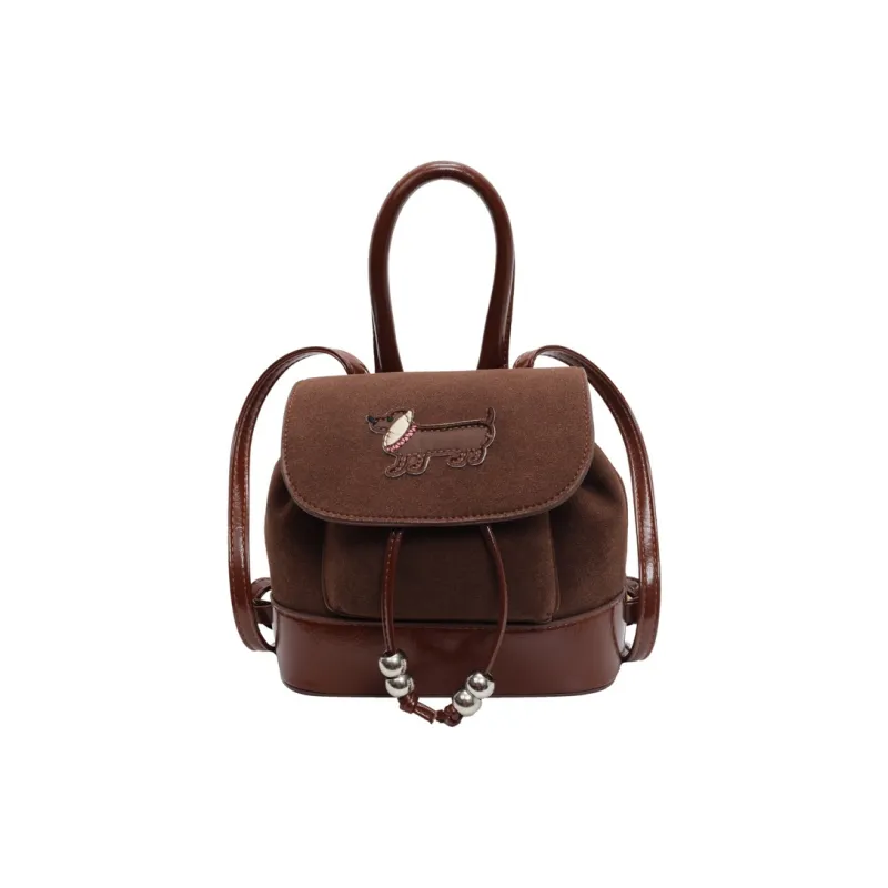 NOMK Suede Handbag Shoulder Bag Backpack Women's Black/Coffee/Brown-8