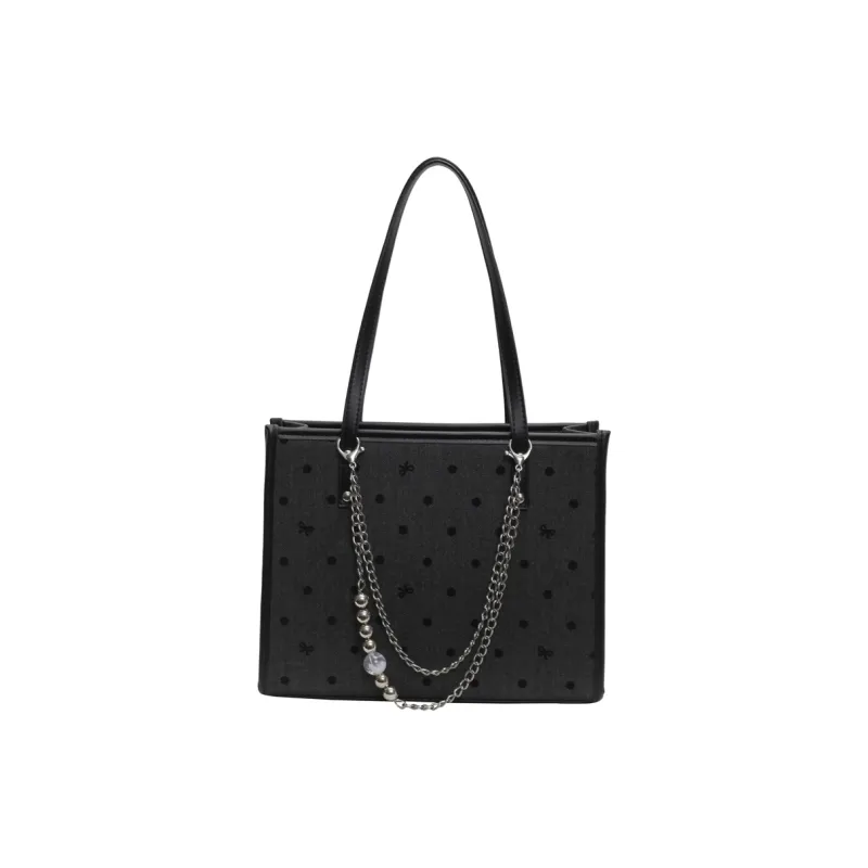 GOX Canvas Bag, Tote Bag, Shopping Bag, Shoulder Bag Women's Gray Heart/Black Heart/Polka Dot Bowknot-6
