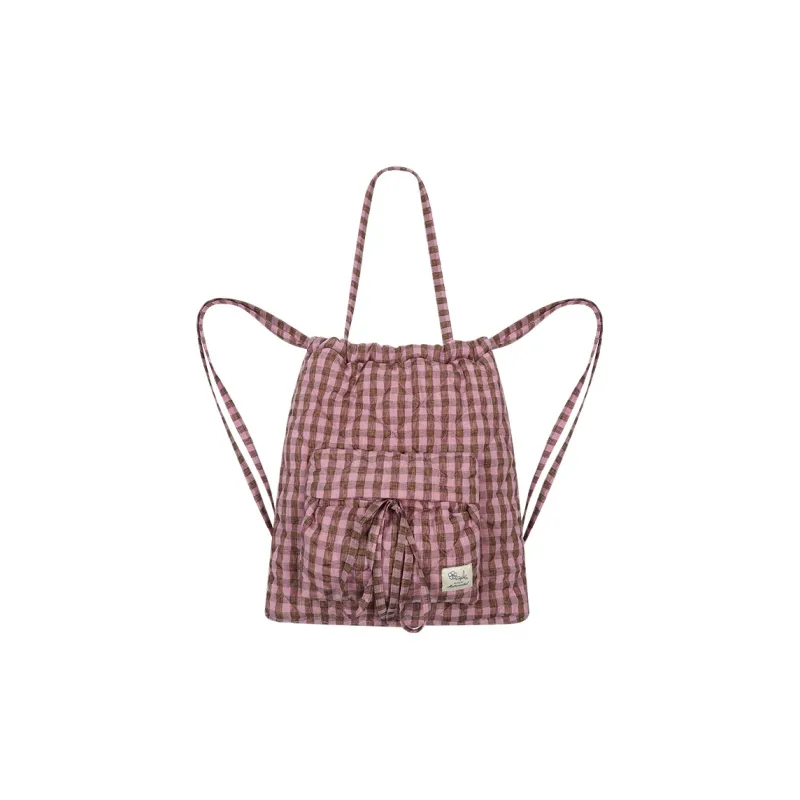 MostwantedLab Cotton Backpack Unisex Pink Brown Plaid/Yellow Brown Plaid-0