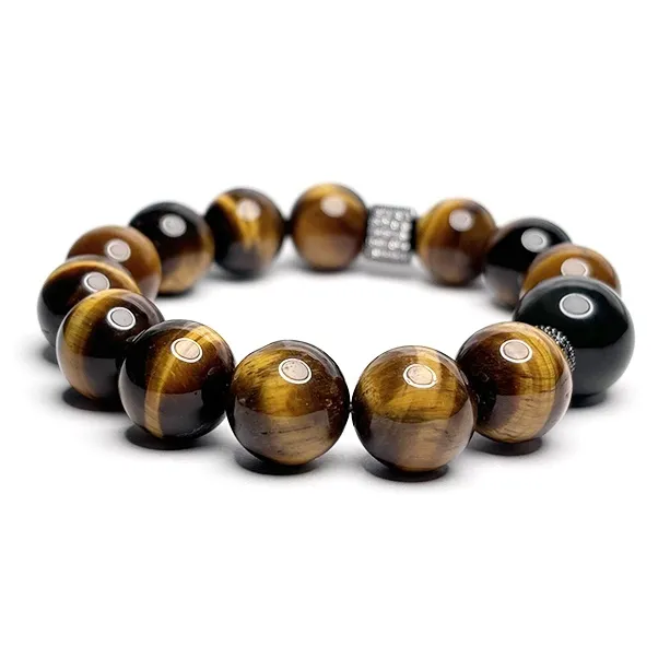MOUNTAINS AND MANS Tiger's Eye Stone New Chinese Style Good Luck Beaded Bracelet Men's-3