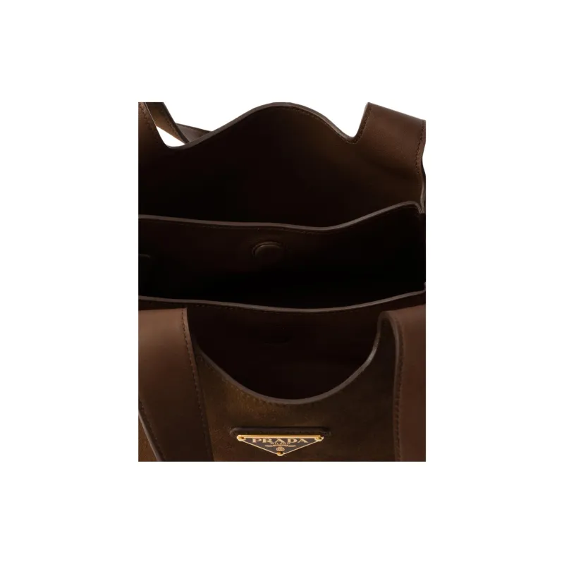 PRADA Suede Handbag Mini Women's Dark Brown-3