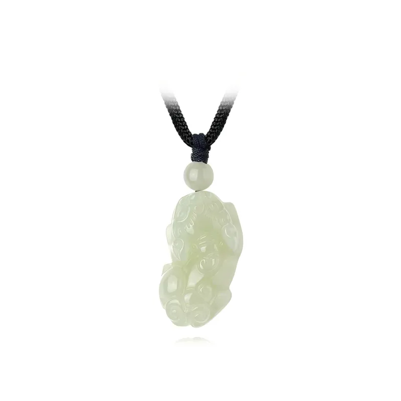 Artisan Lock Heart Jade Hetian Jade Necklaces Pale Greenish White Jade Unisex-0