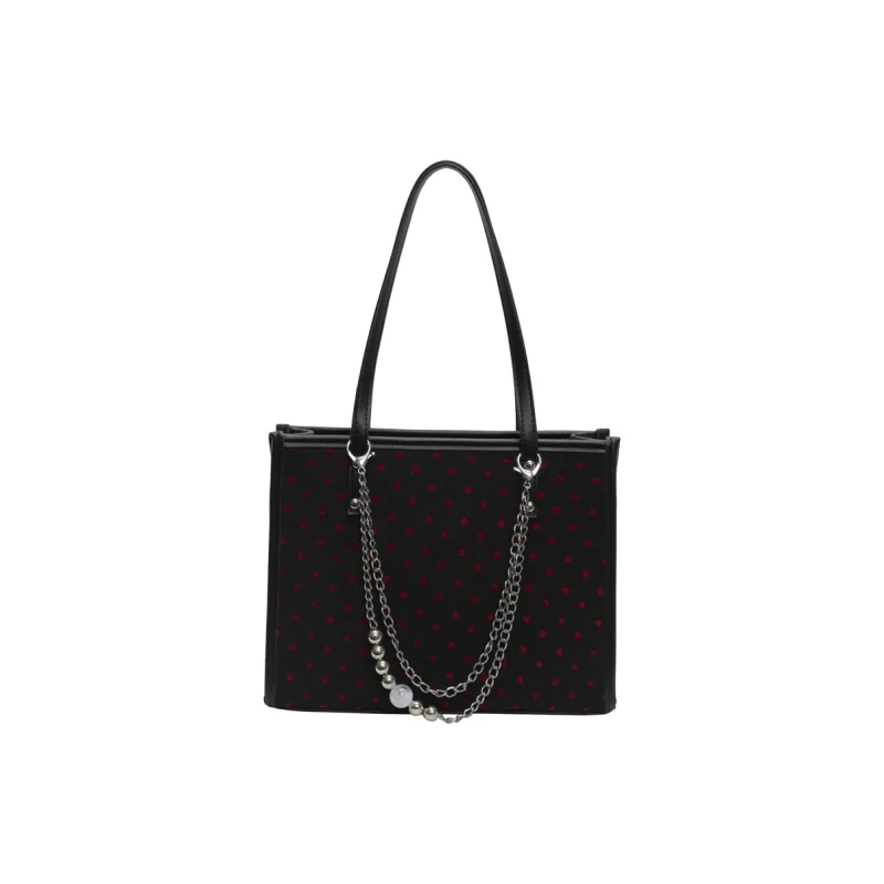 GOX Canvas Bag, Tote Bag, Shopping Bag, Shoulder Bag Women's Gray Heart/Black Heart/Polka Dot Bowknot-3