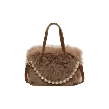 Yalu Plush Shoulder Bag Crossbody Bag Handbag Regular Women's Ecru/Black/Coffee/Pink