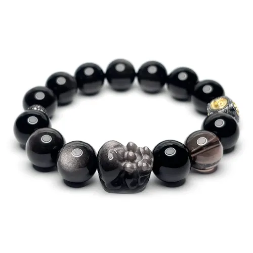 MOUNTAINS AND MANS Obsidian New Chinese Style Good Luck Beaded Bracelet Men's