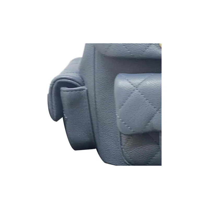 CHANEL Duma Grain Embossed Shiny Calfskin Backpack Trumpets Women's Gray Blue-2