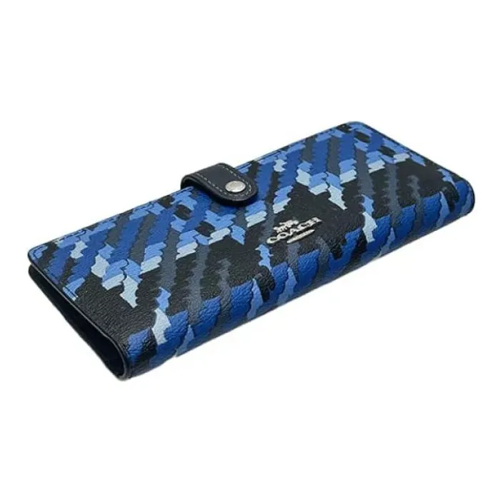 COACH Slim Wallet Canvas With Leather Coin Purse Wallet Small Size Women's Silver & Blue Multicolor-2
