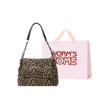 Worm's Home Canvas Handbag, Shoulder Bag Regular Women's Leopard Print/White/Blue