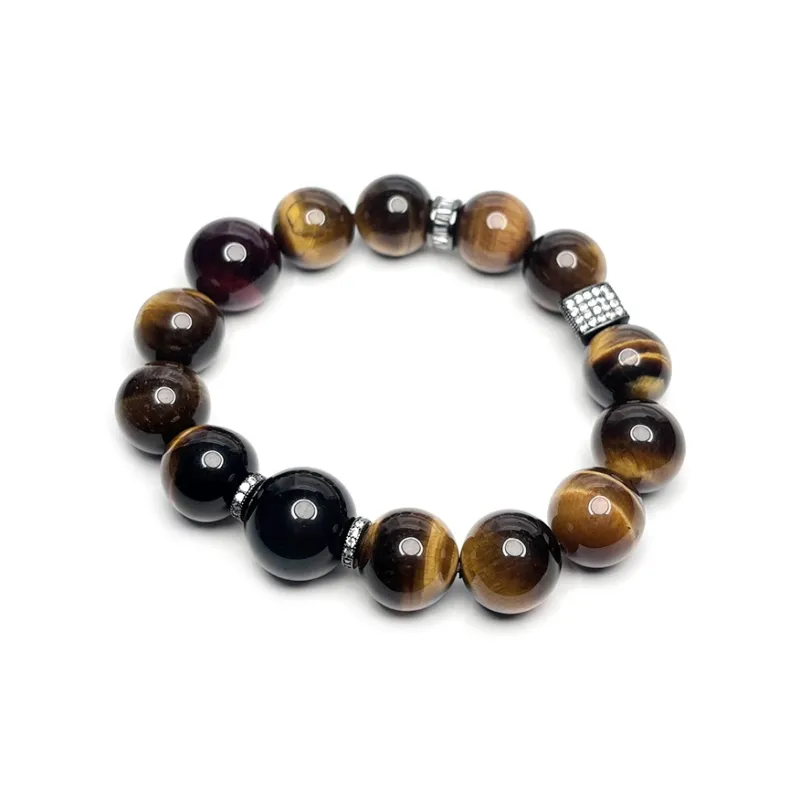 MOUNTAINS AND MANS Tiger's Eye Stone New Chinese Style Good Luck Beaded Bracelet Men's-4