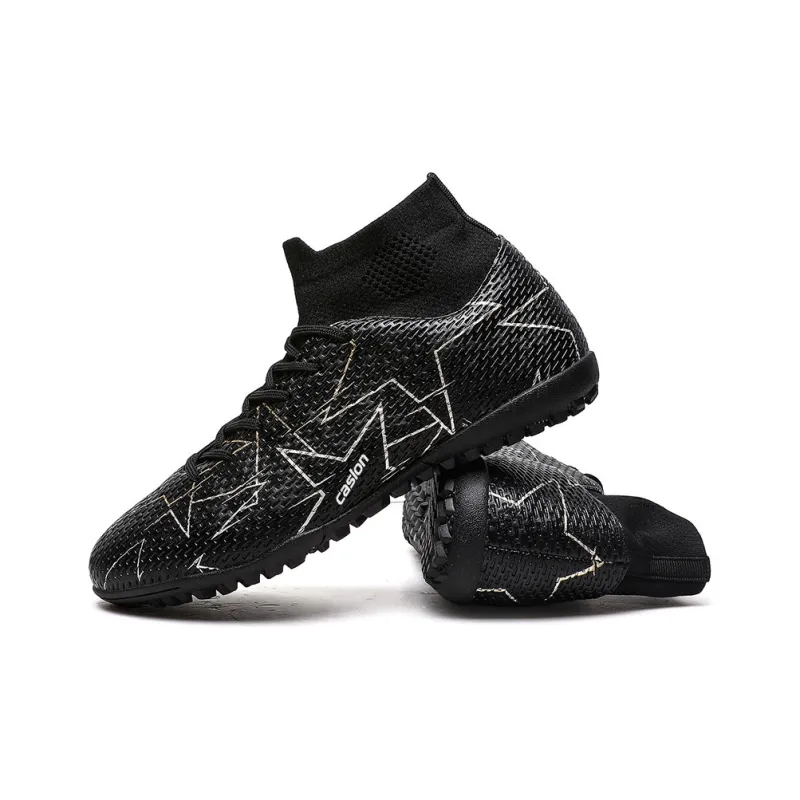 Casillon Cushioning Wear Resistant Lightweight Cushioning Mid Top Kids' Soccer Shoes Black Teenagers-2