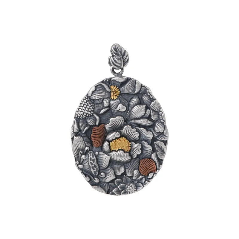 JINLUWANG Peaceful Joy Prosperity Peony Handcrafted Double Sided Misunderstood Elegant Classical Style Pendant Women's-6