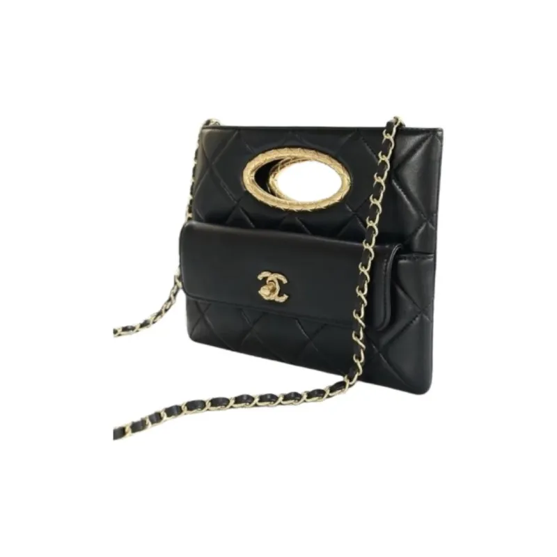 CHANEL Leather Shoulder Bag, Crossbody Bag, Handbag Women's Black-1