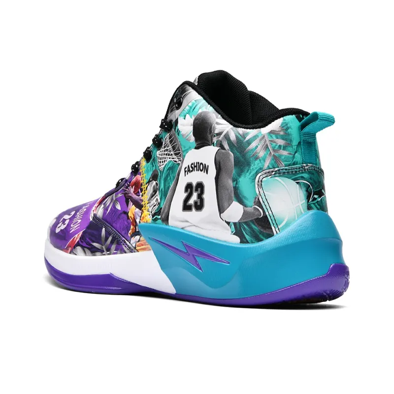 Black-tailed Deer Cushioned Slip-Resistant Abrasion-Resistant High-Top Basketball Shoes Unisex Mismatched Cyan Purple-19