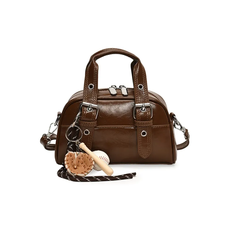 Morellybear PU Bowling Bag Handbag Crossbody Bag Regular Women's Black/Coffee/Brown/Red-3