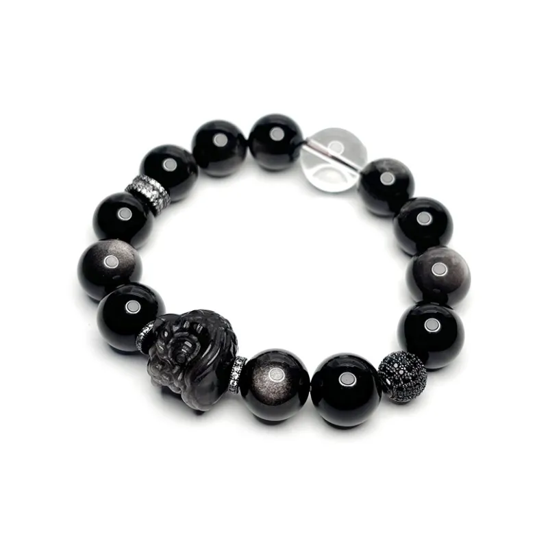 MOUNTAINS AND MANS Obsidian New Chinese Style Good Luck Beaded Bracelet Men's-4