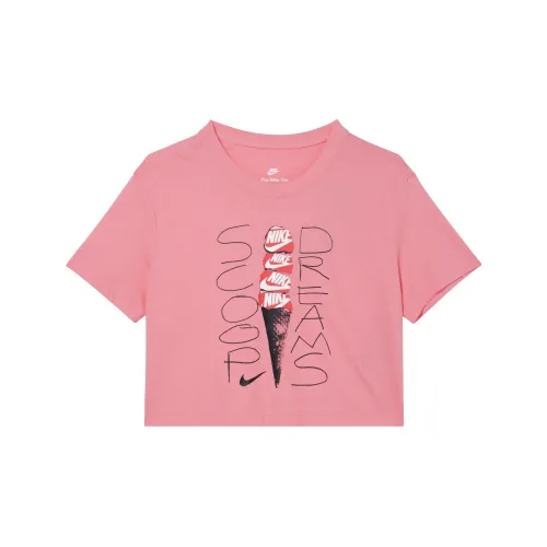 Nike Sportswear Letter Logo Print Pullover Crop T-Shirt Pink