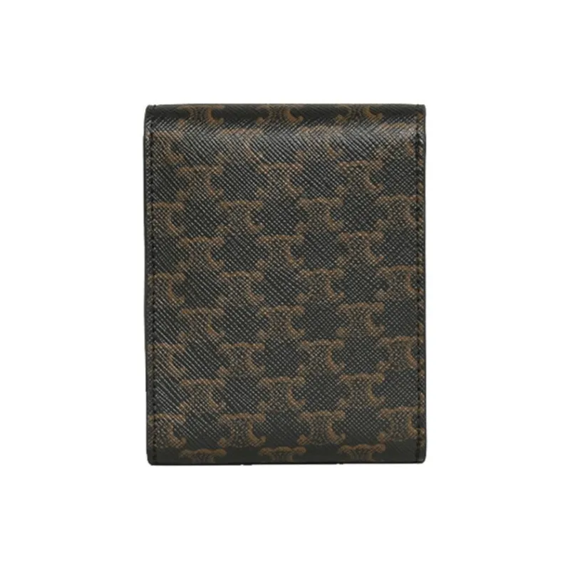 CELINE Canvas And Lambskin Card Holder Coin Purse Card Holder Clutch Unisex Tan/Black-2