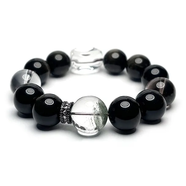 MOUNTAINS AND MANS Obsidian New Chinese Style Good Luck Beaded Bracelet Men's-0