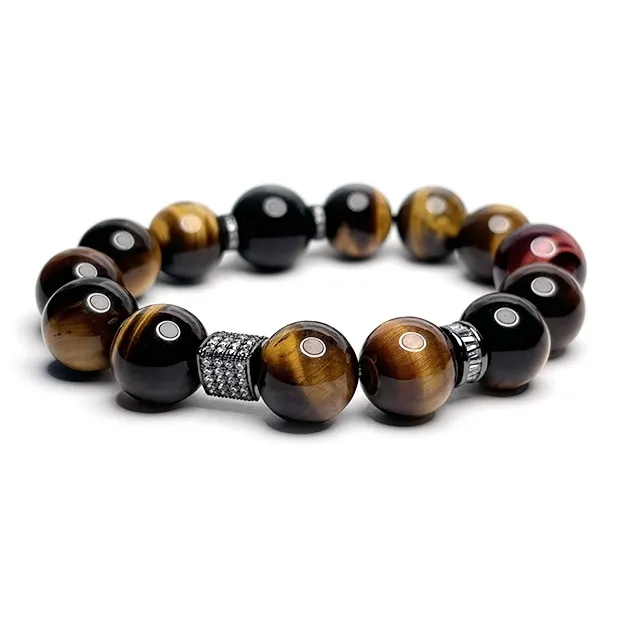 MOUNTAINS AND MANS Tiger's Eye Stone New Chinese Style Good Luck Beaded Bracelet Men's-2