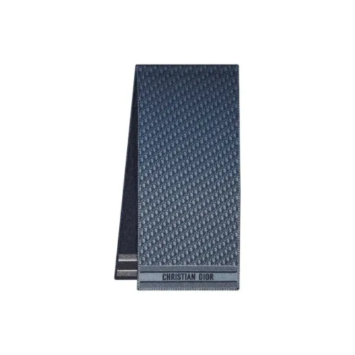 DIOR Sheep Wool Knit Scarves Women's Marine Blue