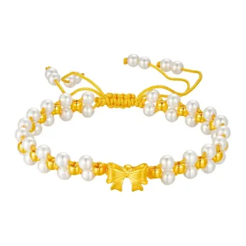 Lao Feng Xiang Princess On The Run Bowknot Solid Gold Fixed Price Gold Bracelet Women's