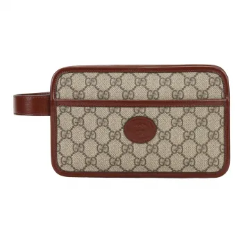 GUCCI Canvas With Leather Canvas Bag Toiletry Bag Travel Bag Clutch Women's Burgundy & Brown