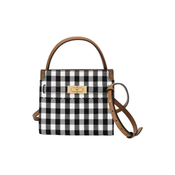 TORY BURCH Lee Radziwill Leather Shoulder Bag, Crossbody Bag, Handbag Mini Women's Black & White