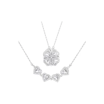 KADER Lucky Four Leaf Clover Series 925 Sterling Silver Necklaces Women's Silver White, Festival Gift Box Good Luck