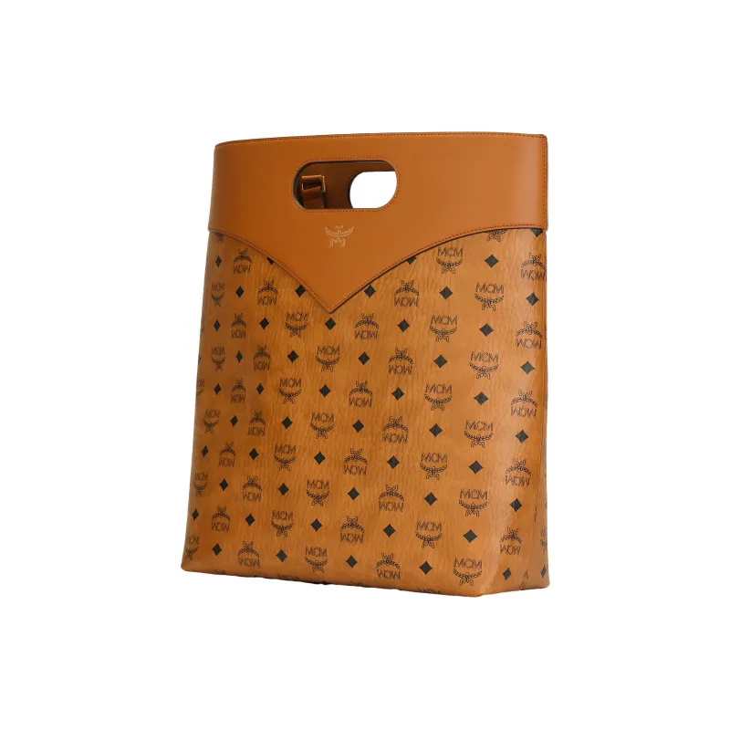 MCM Leather Blend Tote Bag, Shopping Bag, Shoulder Bag, Crossbody Bag, Handbag Tubas Women's Cognac-2
