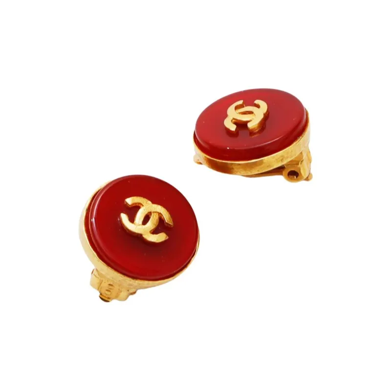 CHANEL 1997 Stone Button Clip on Earrings-1
