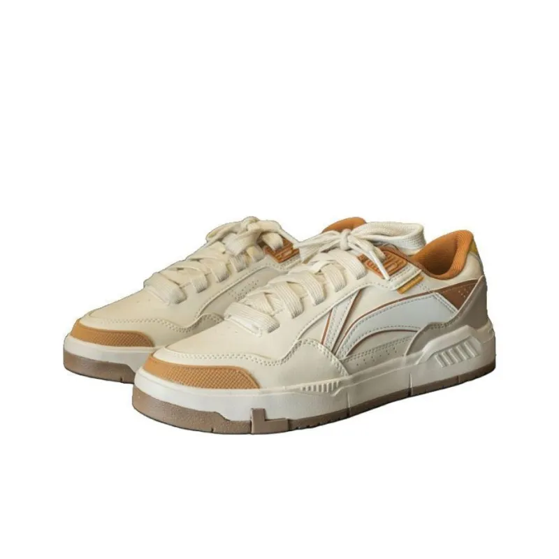 LiNing Common 80s Wear Resistant Slip Resistant Low Top Skateboard Shoes Men's White Brown-1