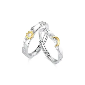 GLOIRE S999 Fine Silver Rings Unisex Romantic Sun Moon Design Everyday Commute