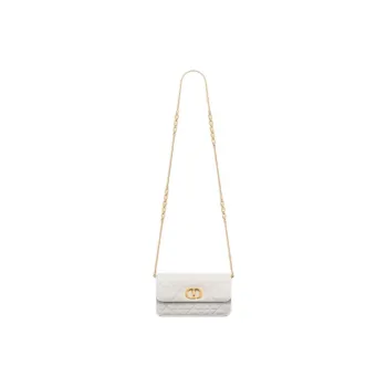 DIOR Wicker Pattern Sheepskin Shoulder Bag Crossbody Bag Women's Milk White