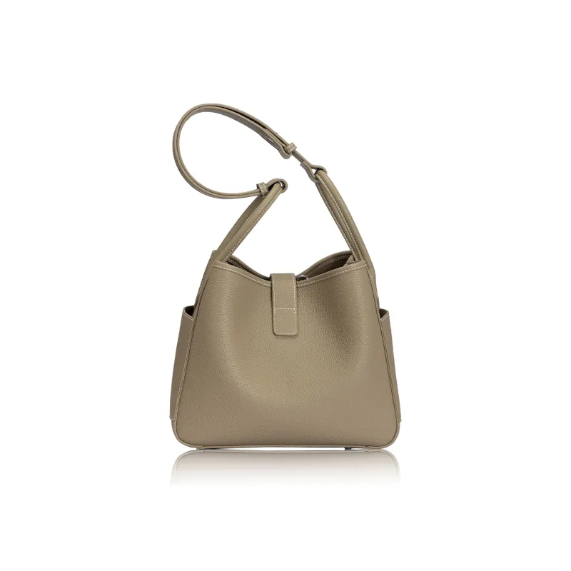 ROBERTA DI CAMERINO Cow Leather Shoulder Bag Large Size Women's Elephant Gray/Elegant Black-3