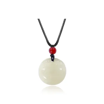 ZENGCAI Chinese Style Carving, Jade Pendant Necklace Pale Greenish White Jade Women's