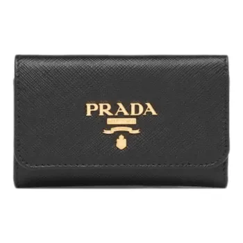 PRADA Saffiano Leather Key Pouch Women's Black & Hibiscus