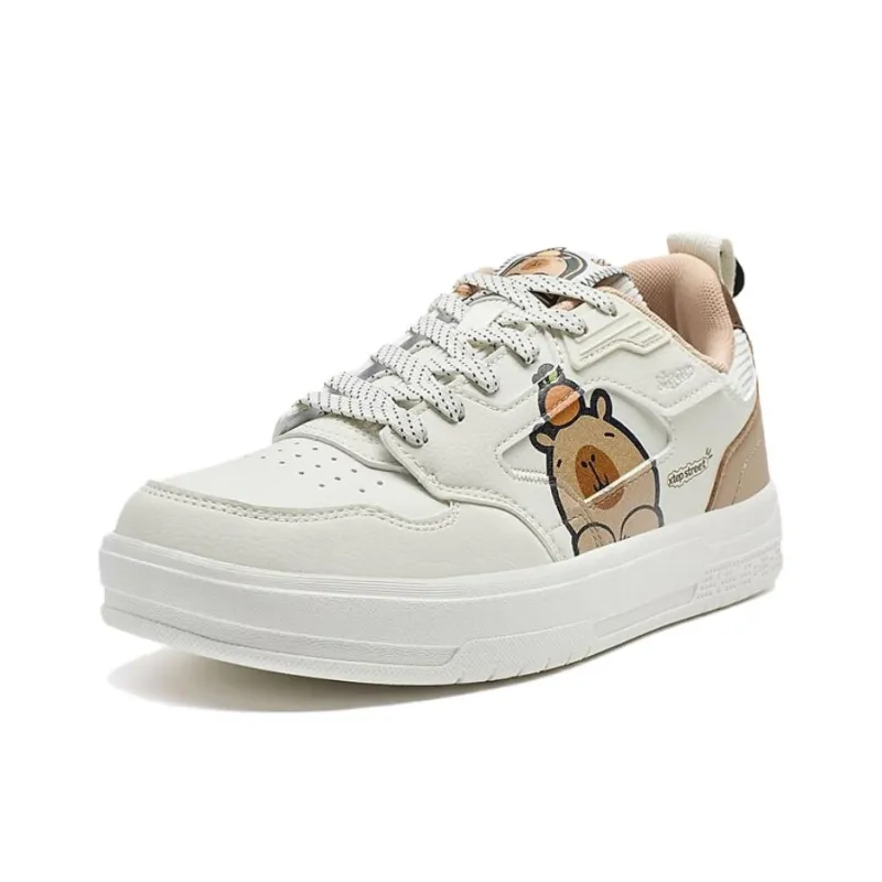 XTEP Innovation Anti Slip Wear Resistant Low Top Skateboard Shoes Women's White Beige-1
