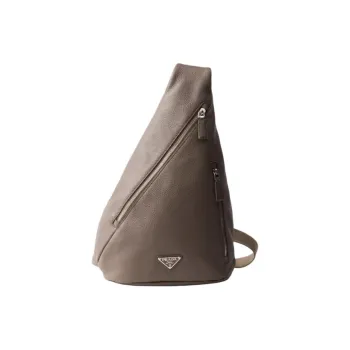 PRADA Cross Leather Shoulder Bag Men's Bamboo Gray