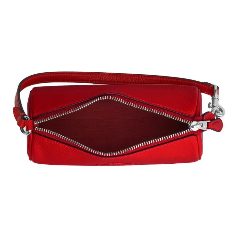 COACH Nolita Leather Handbag, Shoulder Bag Trumpets Women's Silver & Bright Red-3