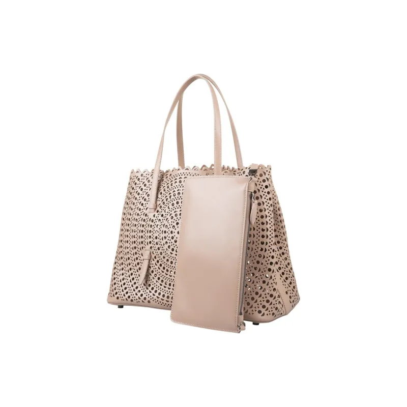 Alaia Calfskin Tote Bag, Shopping Bag, Shoulder Bag, Handbag Medium Size Women's Beige-1