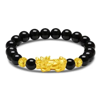 MINGTAIZHUBAO Chinese Auspicious Animal Fortune Bead # Good Luck Solid Gold 999 Fixed Price Gold Bracelet Unisex
