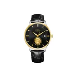 Black Strap Silver Case Gold Bezel Black Dial (Box Included)