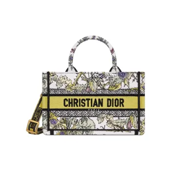 DIOR BookTote Fabric Tote Bag Shopping Bag Handbag Mini Women's White & Yellow