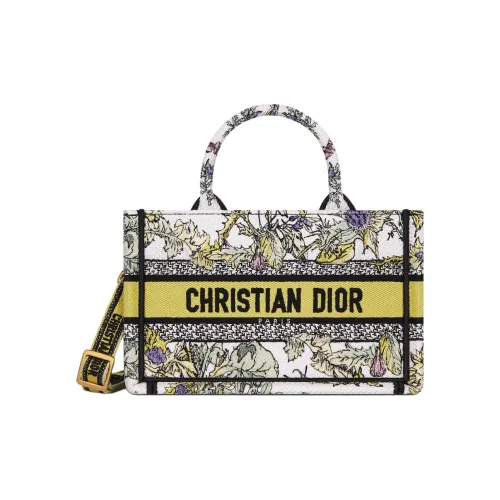 DIOR BookTote Fabric Tote Bag Shopping Bag Handbag Mini Women's White & Yellow