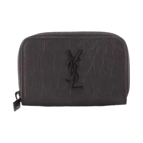 SAINT LAURENT Monogram Leather Coin Purse Card Holder Wallet Men's Black
