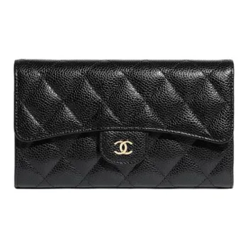CHANEL Cow Leather Wallet Women's Black