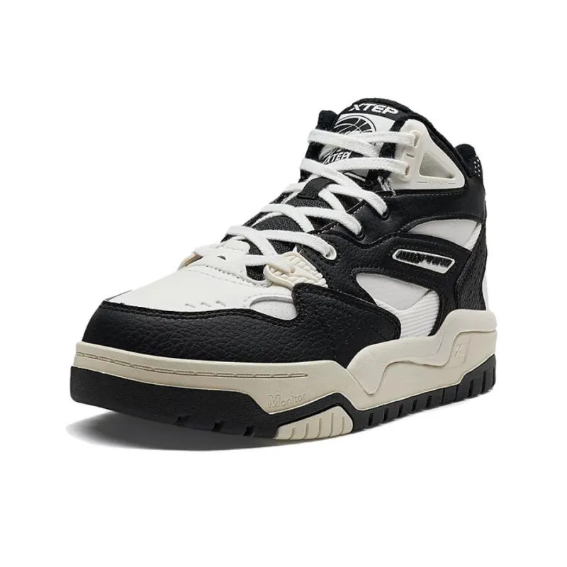XTEP New Light Warm Anti Slip And Wear Resistant Mid Top Skateboard Shoes Women's Black White-1