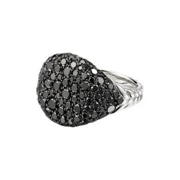 David Yurman 18kt White Gold Chevron Diamond Pinky Ring 13mm